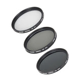 Kit de 3 filtros Bower 67MM (UV, CPL, DN) con Tapa y Sujetador VFK67MM